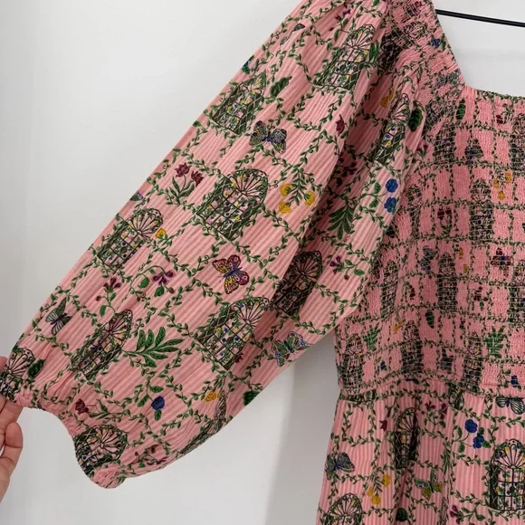 NWT Printfresh Florence Dress Gilded Greenhouse Print L Organic Cotton Midi Pink - Picture 5 of 10